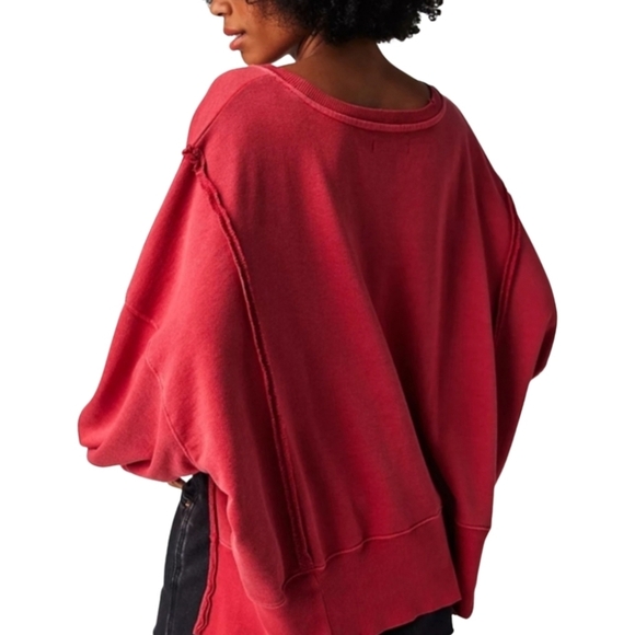 New! FP We The Free Camden Sweatshirt in Dark Red NWT - Picture 2 of 14